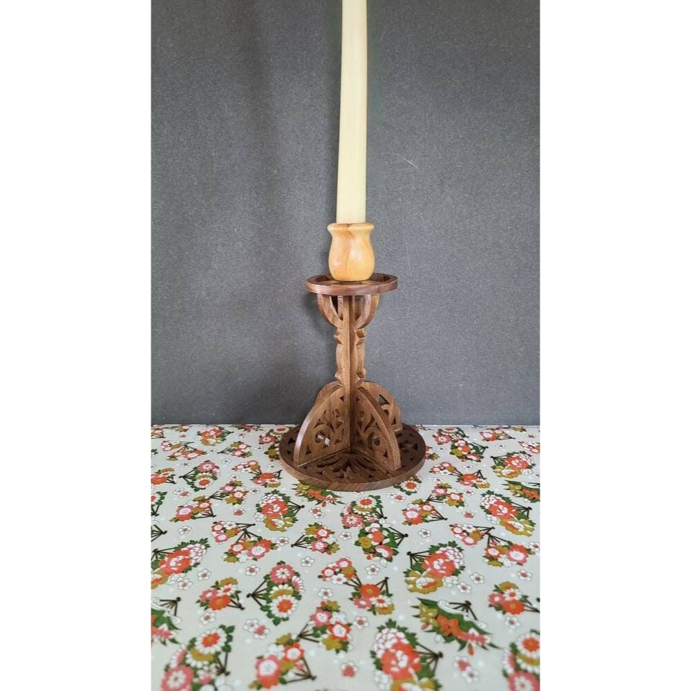 Wooden Cutout Candlestick Holder